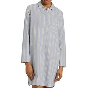 🌻NEW w/tag Hanro Loungy Nights Soft Stripe Flannel PJ Gown  Pajama Blue Size XS